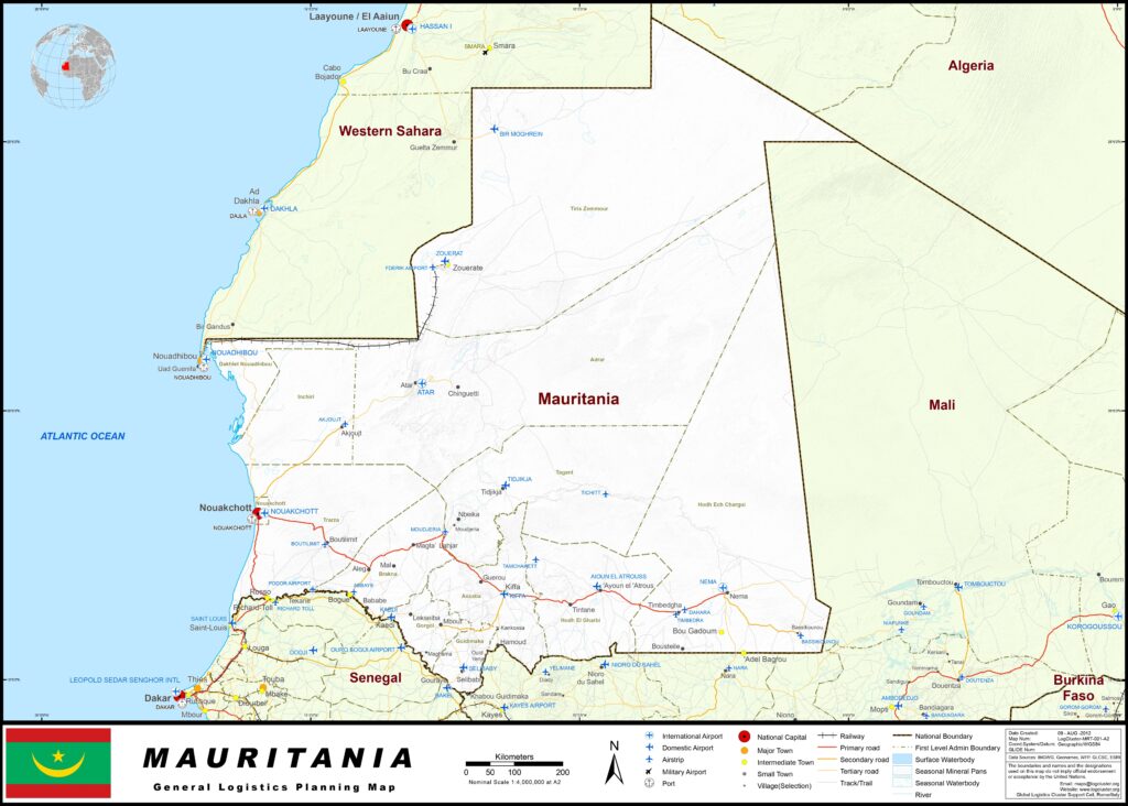 Carte des transports en Mauritanie.