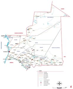 Carte du réseau routier de la Mauritanie.