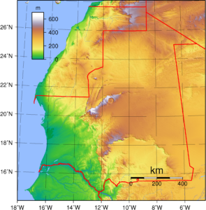 Carte topographique de la Mauritanie.