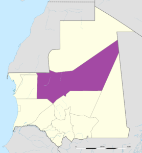 Carte de localisation de la wilaya d'Adrar en Mauritanie.