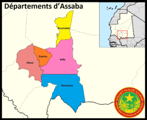 Carte des départements de la wilaya d'Assaba en Mauritanie.