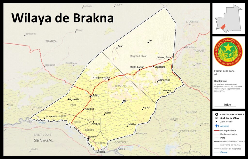 Carte de la wilaya de Brakna.