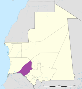 Carte de localisation de la wilaya de Brakna en Mauritanie.