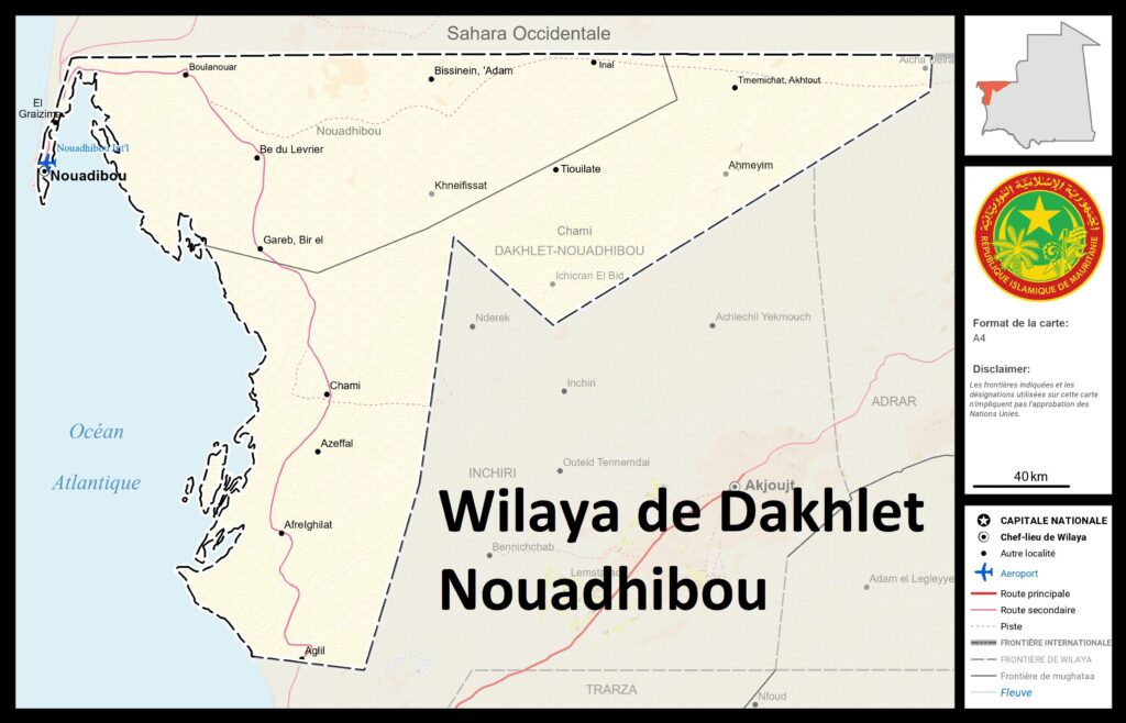 Carte de la wilaya de Dakhlet Nouadhibou.