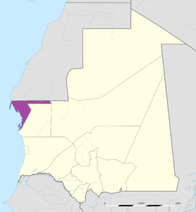 Carte de localisation de la wilaya de Dakhlet Nouadhibou en Mauritanie.