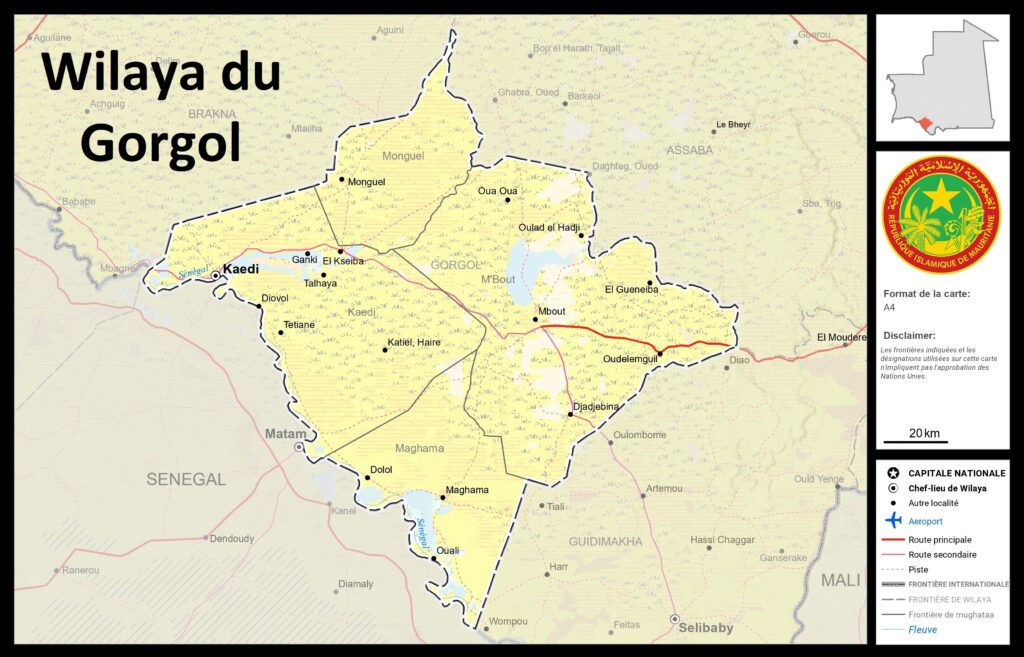 Carte de la wilaya du Gorgol.