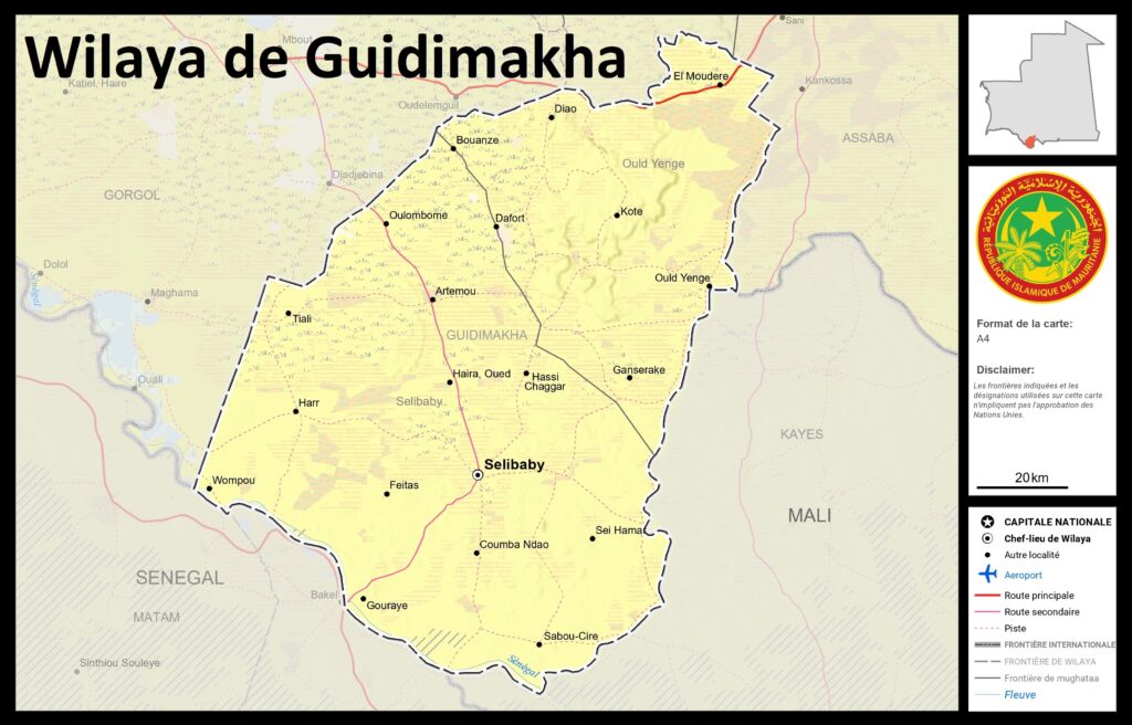 Carte de la wilaya de Guidimakha.