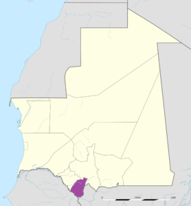 Carte de localisation de la wilaya de Guidimakha en Mauritanie.