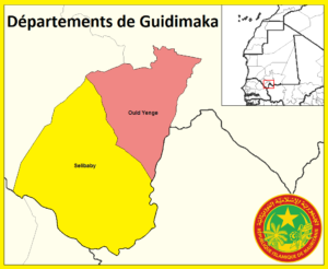Carte des départements de la wilaya de Guidimakha en Mauritanie.