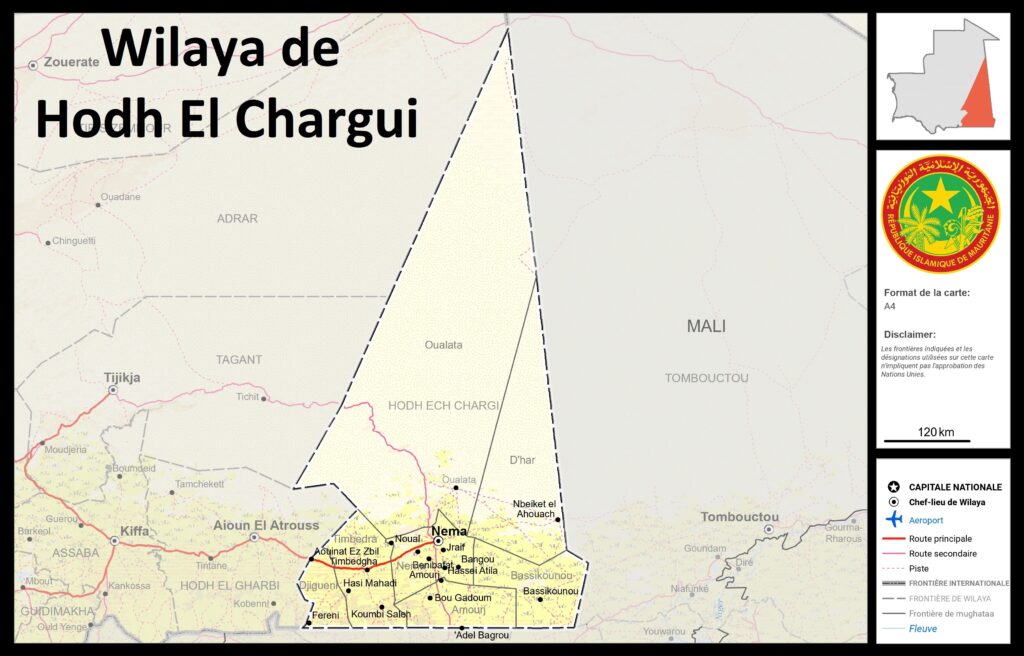 Carte de la wilaya de Hodh El Chargui.