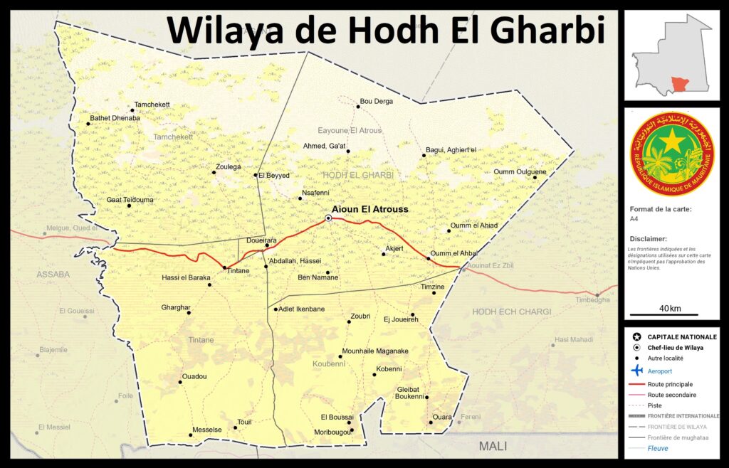 Carte de la wilaya de Hodh El Gharbi.