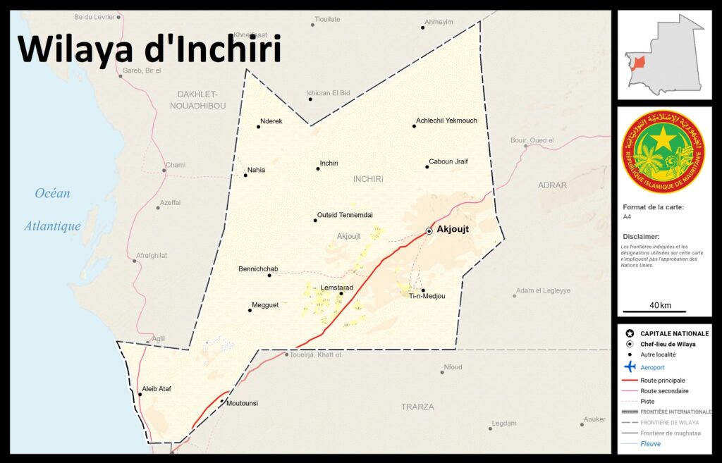 Carte de la wilaya d'Inchiri.
