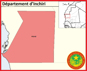 Carte des départements de la wilaya d'Inchiri en Mauritanie.