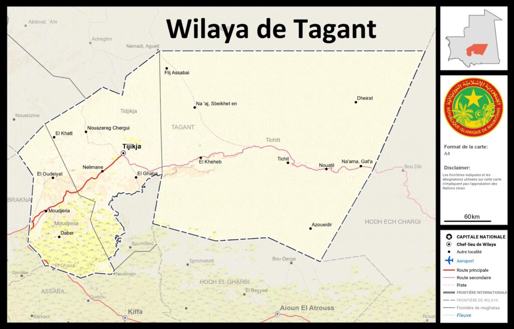 Carte de la wilaya de Tagant.