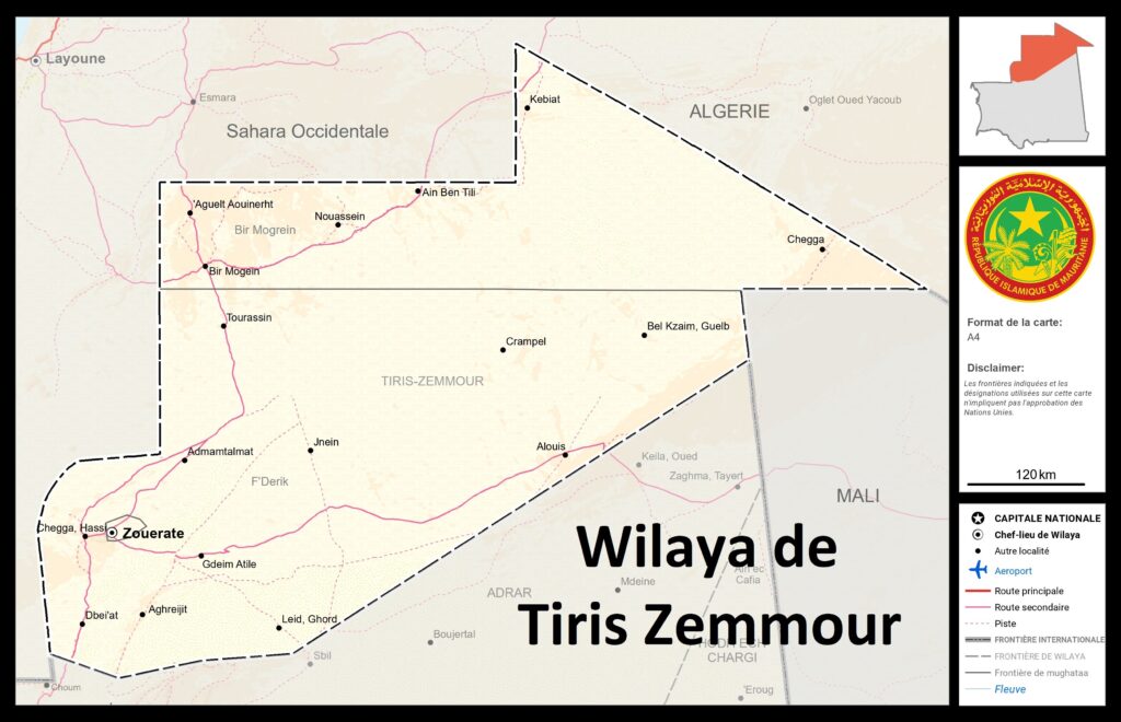 Carte de la wilaya de Tiris Zemmour.