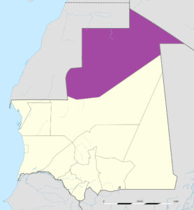 Carte de localisation de la wilaya de Tiris Zemmour en Mauritanie.