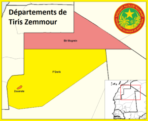 Carte des départements de la wilaya de Tiris Zemmour en Mauritanie.