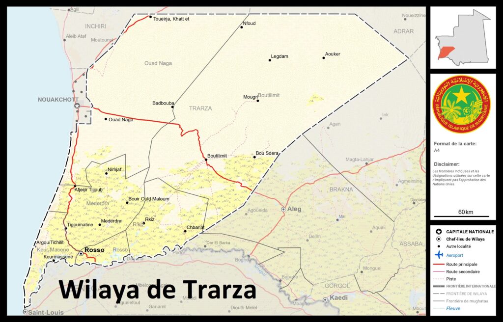 Carte de la wilaya de Trarza.