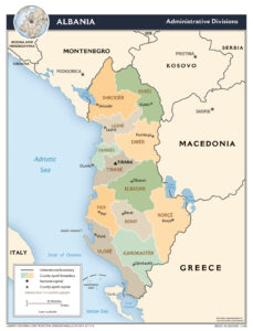 Carte administrative de l'Albanie.