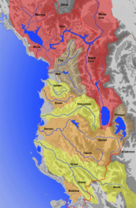 Carte des principaux cours d'eau d'Albanie.