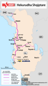 Carte ferroviaire de l'Albanie.