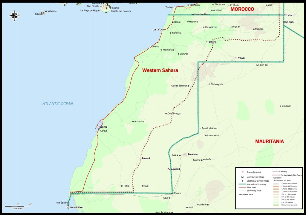 Carte physique du Sahara occidental.