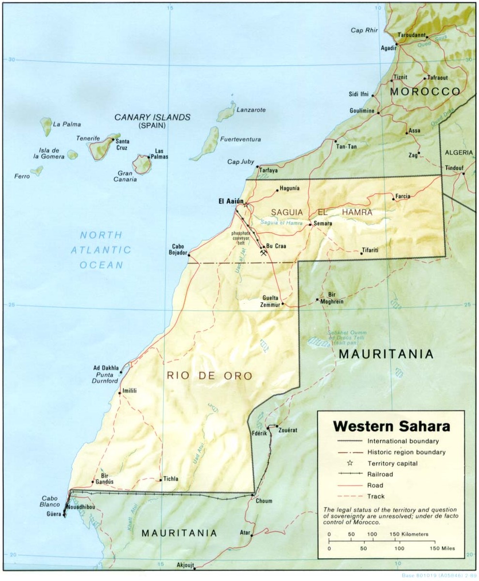 Carte physique du Sahara occidental.