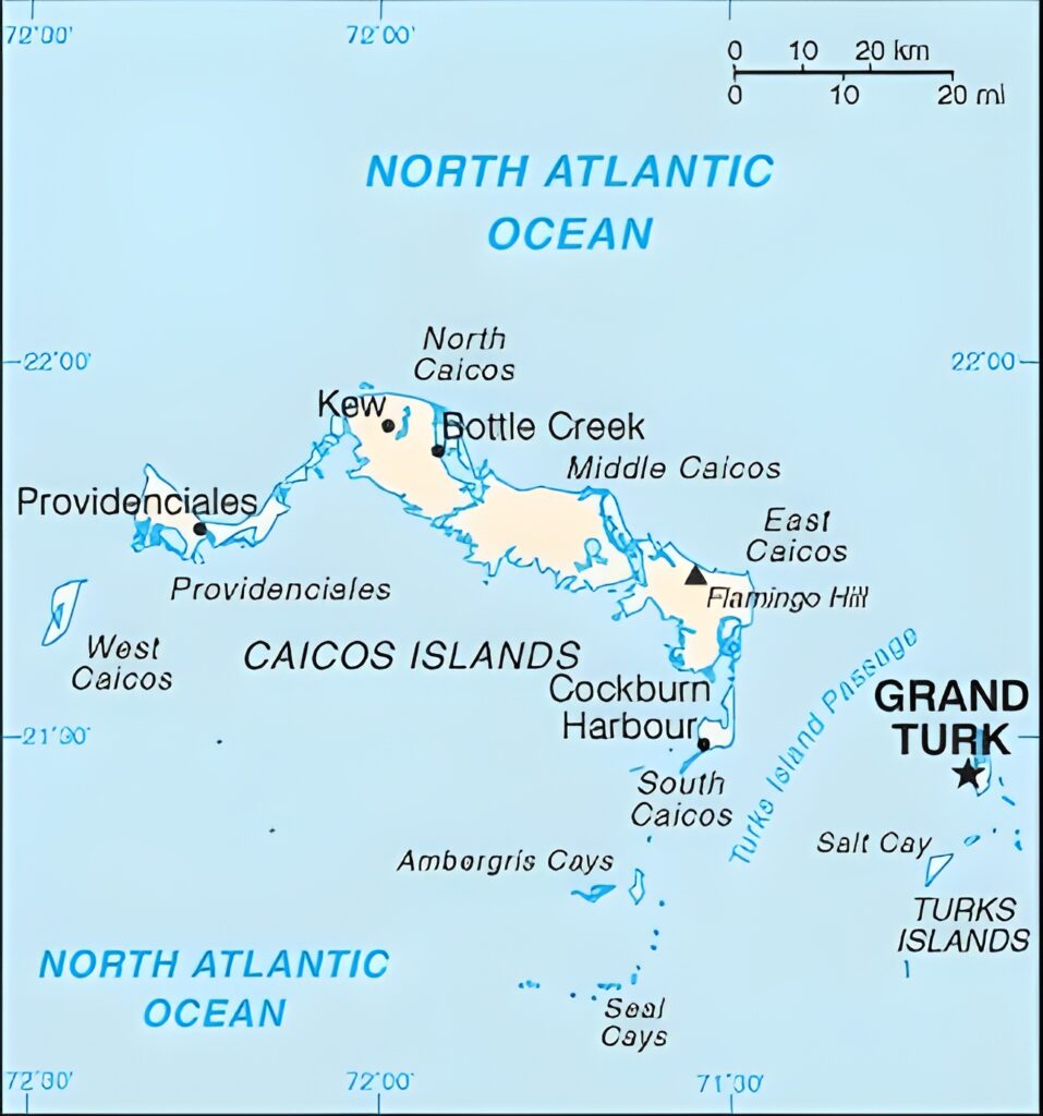 Carte des principales îles des Îles Turques-et-Caïques