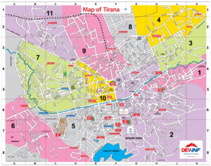 Carte du centre-ville de Tirana.
