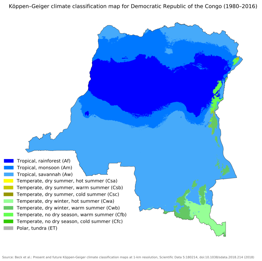 Carte climatique de la république démocratique du Congo.