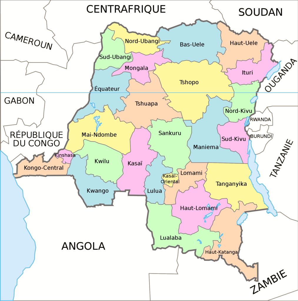 Carte politique de la république démocratique du Congo.
