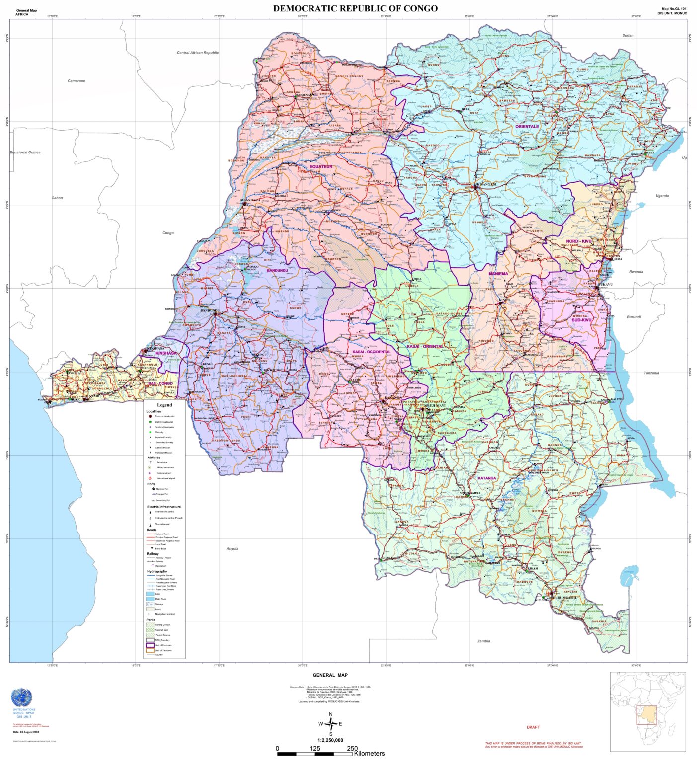 Carte politique de la république démocratique du Congo