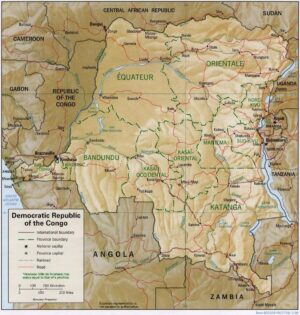Carte physique de la république démocratique du Congo.