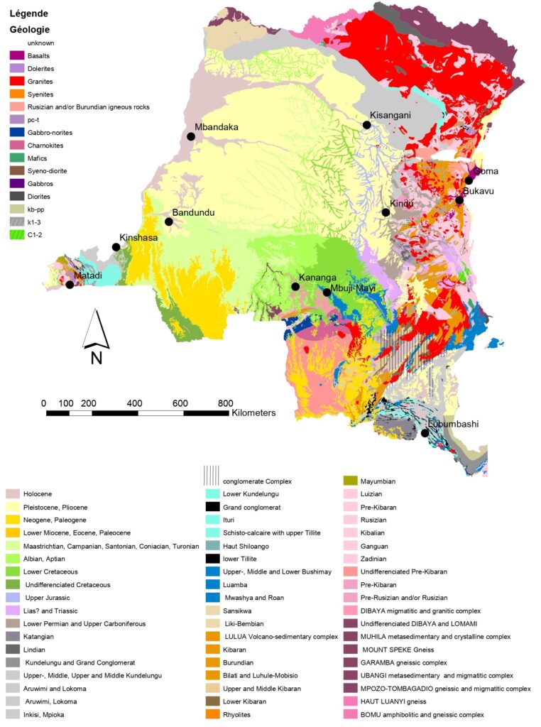Carte géologique de la république démocratique du Congo.