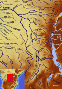 La rivière Lualaba avec ses affluents.