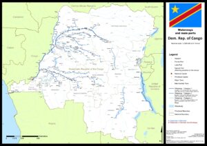Carte des voies navigables et des principaux ports de la république démocratique du Congo.