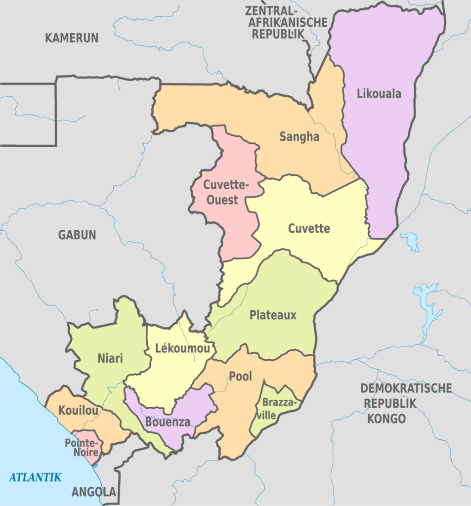 Carte des départements de la république du Congo.