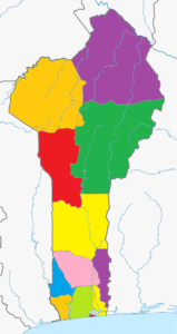 Carte vierge colorée du Bénin.