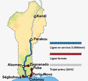 Carte des lignes ferroviaires au Bénin.