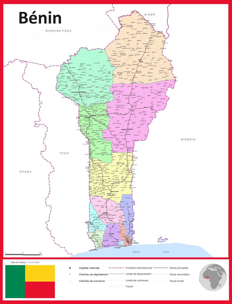 Carte politique du Bénin.
