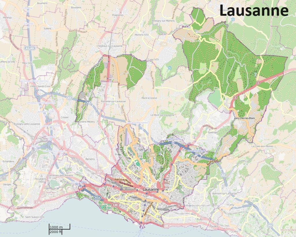 Plan d'accès routier à Lausanne.