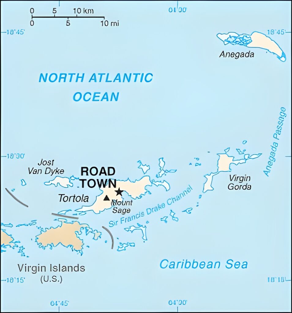 Carte des îles Vierges britanniques dans la mer des Caraïbes
