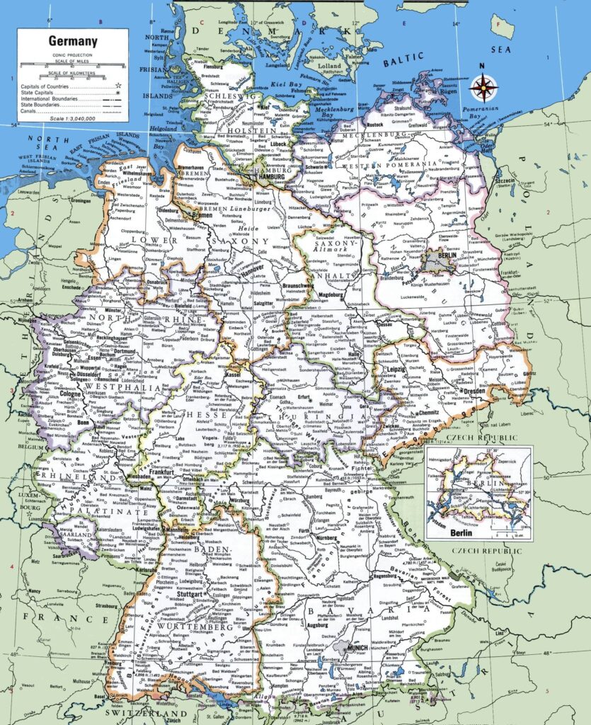 Carte des États (Länder) de l'Allemagne.