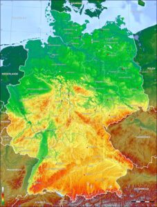 Carte topographique de l'Allemagne.