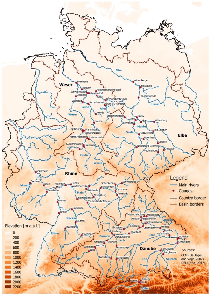 Carte des cours d'eau d'Allemagne.