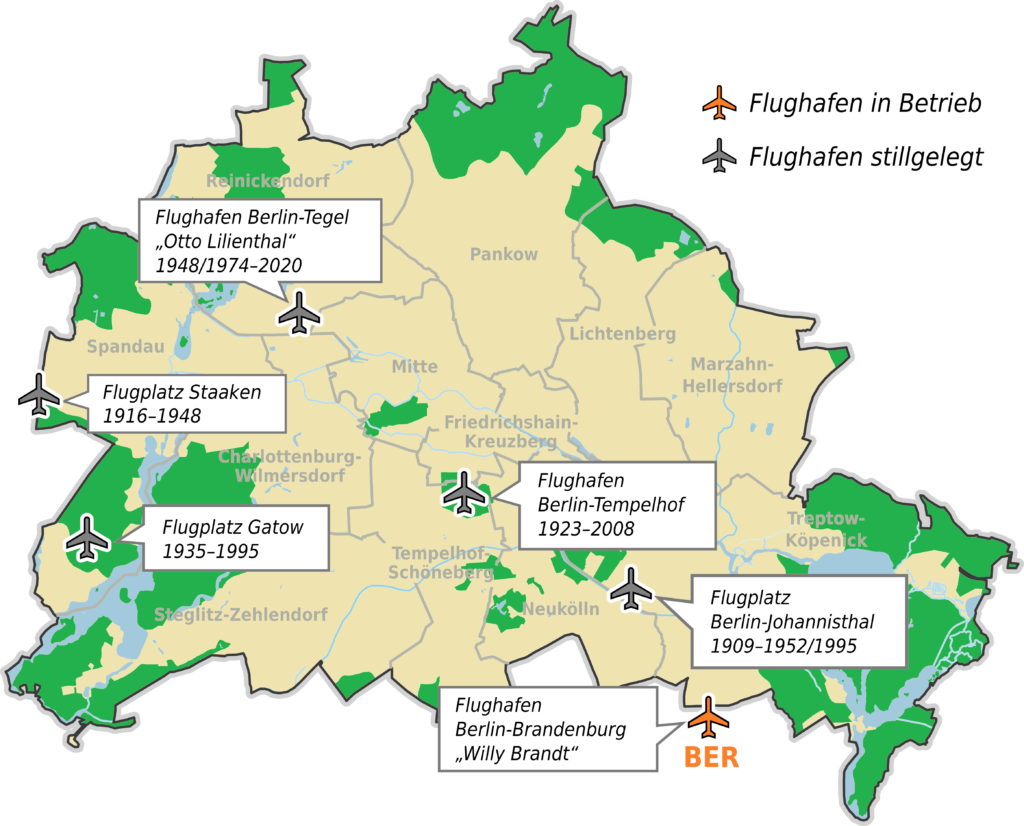 Carte des aéroports de Berlin.