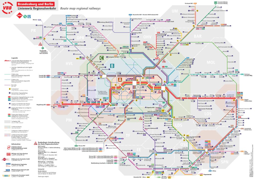 Carte des transports publics à Berlin.