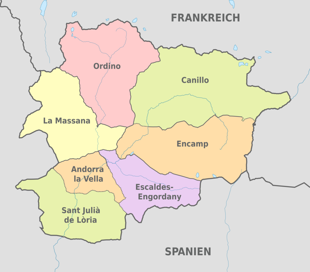 Carte des paroisses d'Andorre.