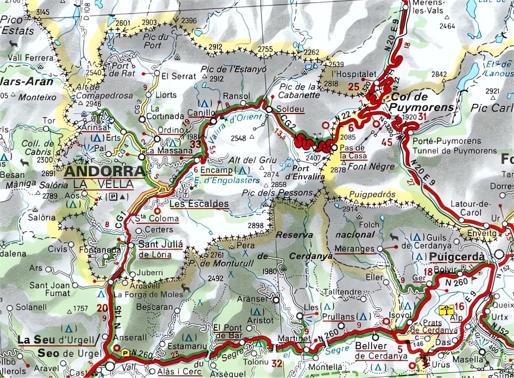 Carte routière d'Andorre.
