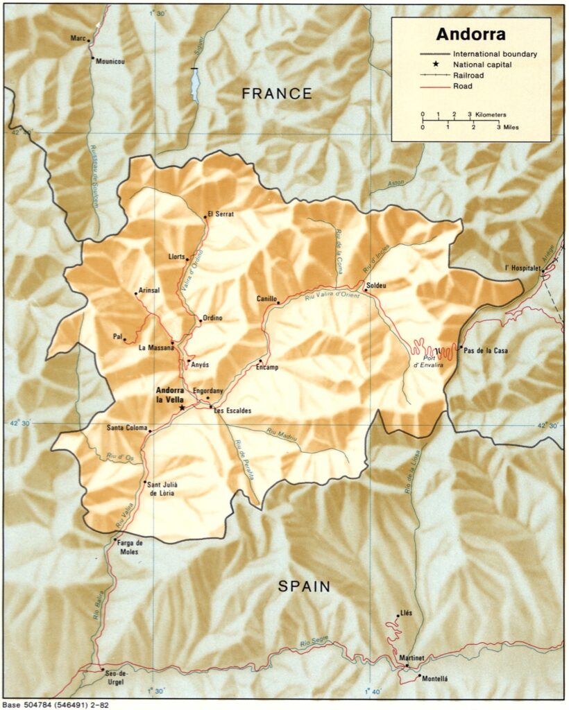 Carte physique d’Andorre.